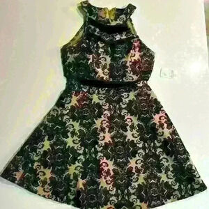 NWT Windsor black and tan velvet floral dress. Sheer Top and Middle.  Si…